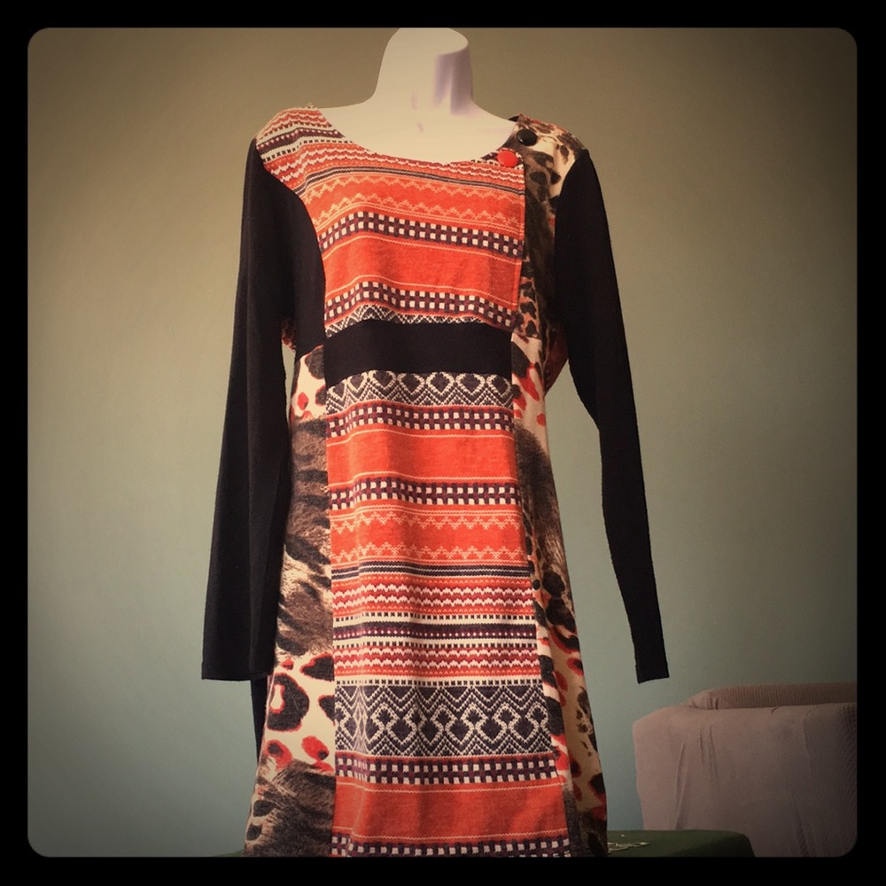 Black and orange sweater dress. XL